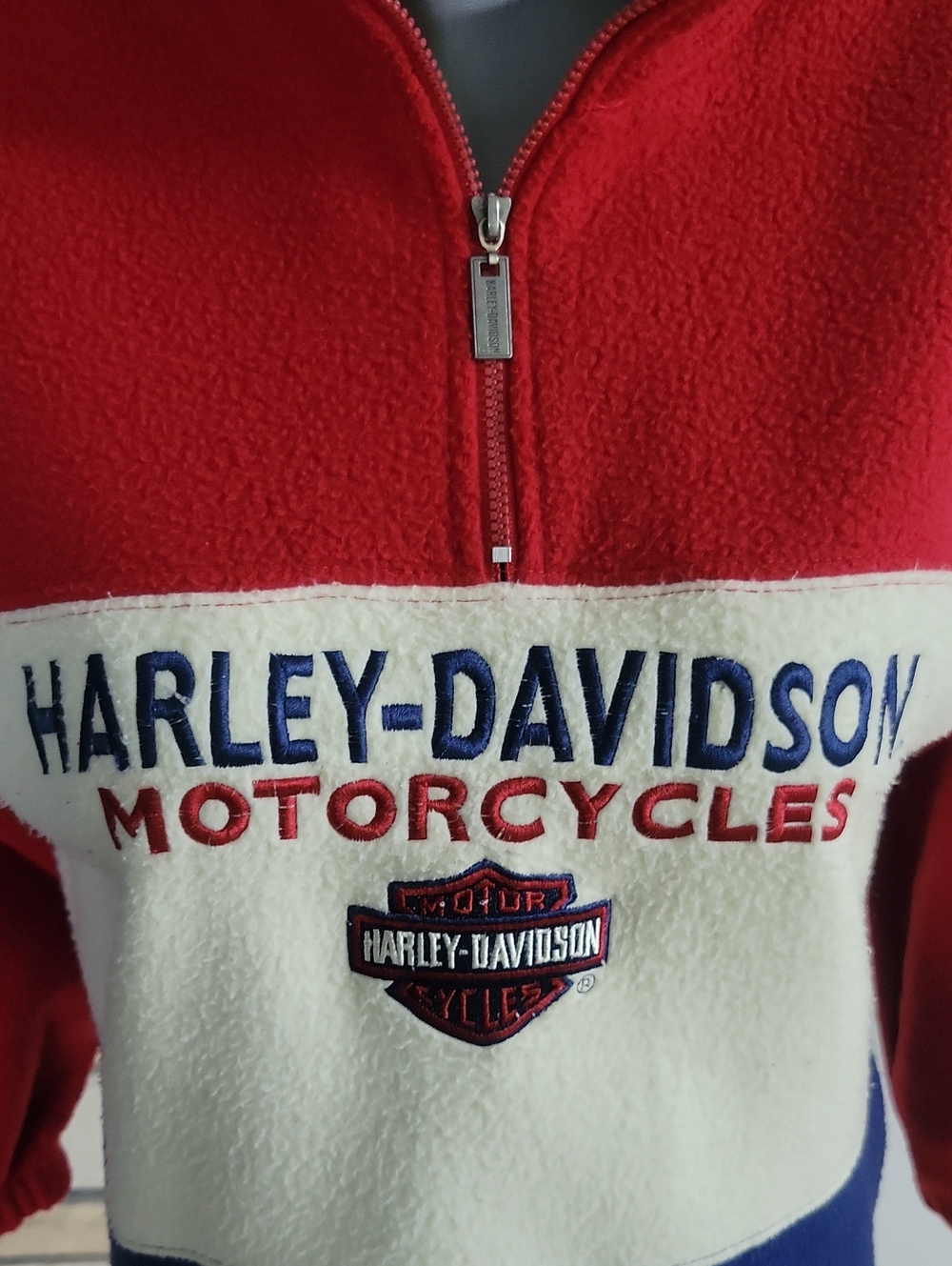 Harley-Davidson Fleece Large Red/Cream/Blue Vintage - Picture 2 of 10